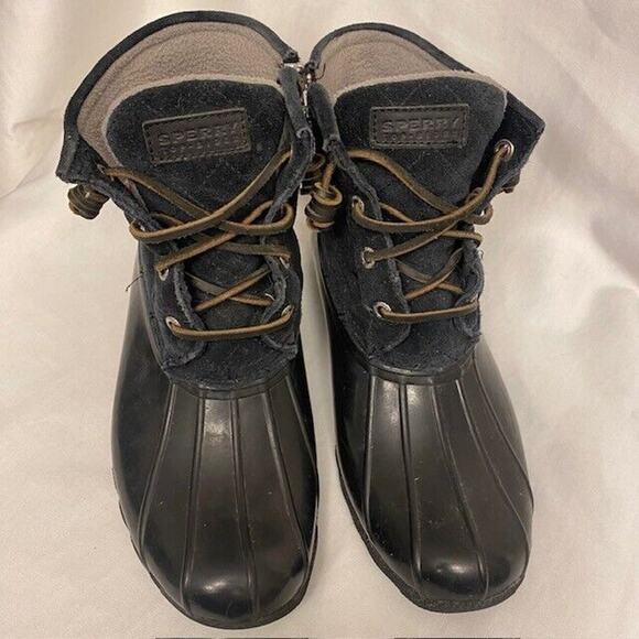 SPERRY Top Sider Duck Suede Ankle Boots Black Saltwater Waterproof Womens 7.5 - Picture 4 of 7